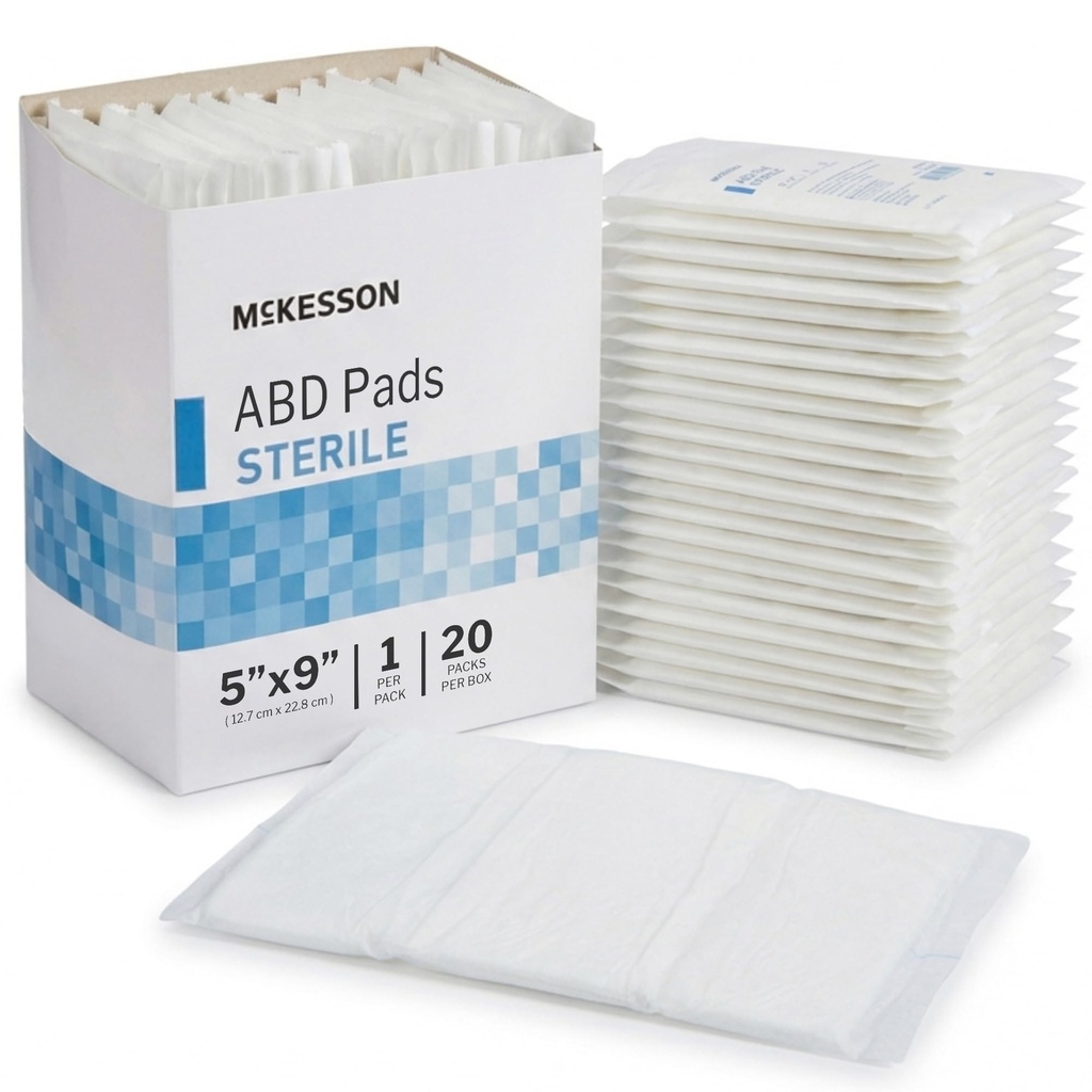 McKesson Sterile Abdominal- ABD Pads 120, Post Op, 5 x 9 in, 120 Pack | Individually Wrapped Wound Dressing, First AId Pads Surgical-Grade, Nonstick-for Heavy Leakage, Nonwoven Cellulose