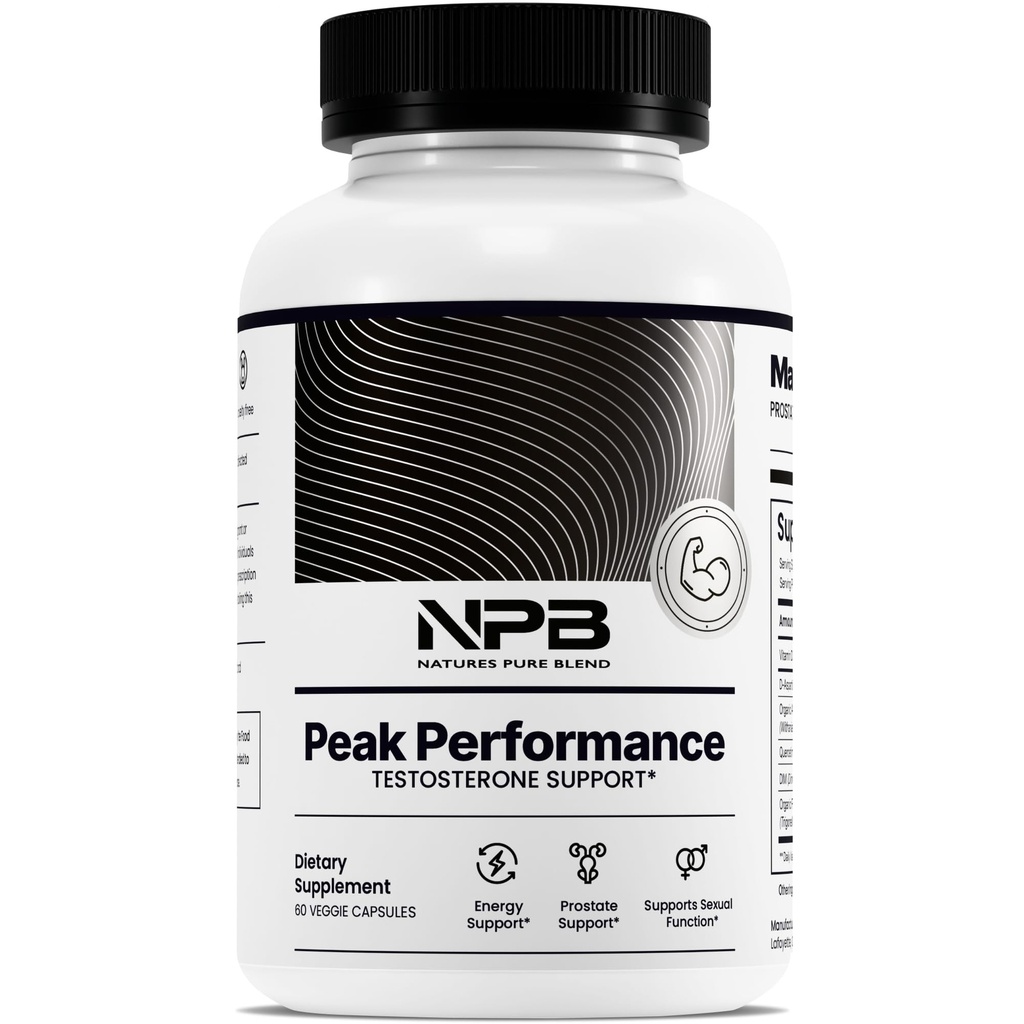 Pure Blend Peak Performance της φύσης – Testosterone συμπλήρωμα για τους άνδρες με D-ασπαρτικό οξύ, Ashwagandha & DIM – Mens Prostate Υποστήριξη της υγείας, μυϊκή δύναμη & ενέργεια – συμπλήρωμα προστάτη