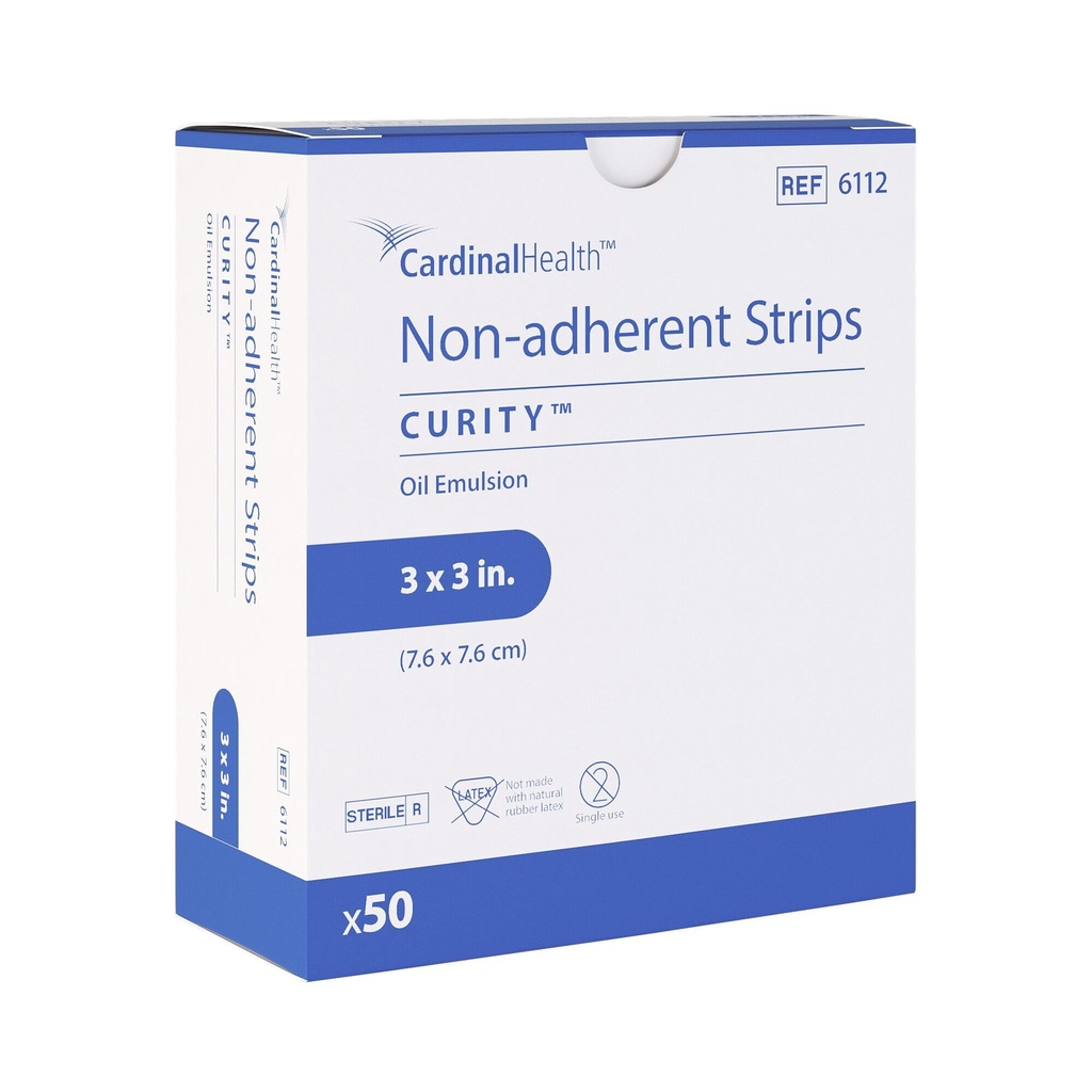 Curity™ Gauze Sponges – 3" x 3", 12‑Ply, Box of 50 - Sterile Oil‑Emulsion Gauze, Gentle Non‑Stick Wound Dressing for Sensitive Skin & Post‑Op Care - 6112