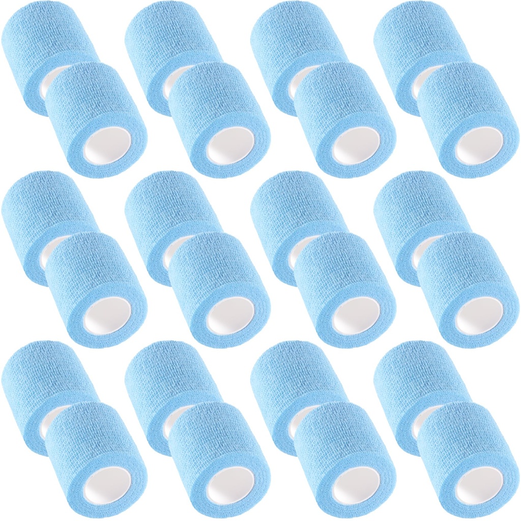 IndigoCase 24 Rolls Self Adhesive Bandage Wrap 2 Inch, SkyBlue Color Elastic Athletic Tape, Vet Wrap, Wrist Tape, Small Bandage for Kids, Fingertip, Dog, Pets