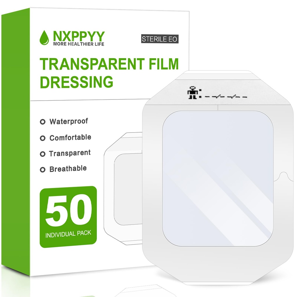 50Pack Transparent Film Dressing - 4" x 4.75" Waterproof Bandages for Wounds, Wound Dressing for Swimming, Post Surgical Shower, IV Shield, Tattoo Aftercare Wound Care, Adhesive Patches