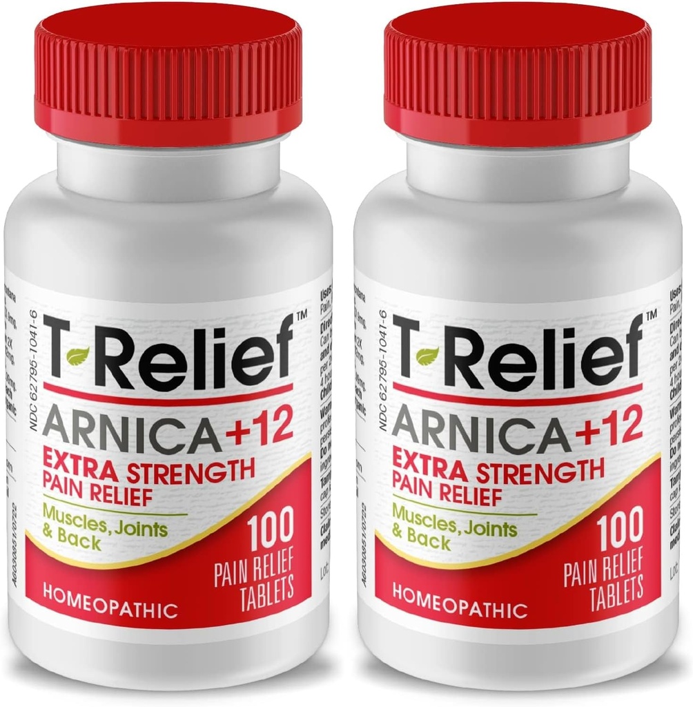 T- Relief Extra- Strength Arnica +12 Natural Relieving Actives for Back Pain Joreness Muscle Aches & Stiffness, Whole Body Fast-Active Relief for Women & Men - 100 Tablets (2 Pack)