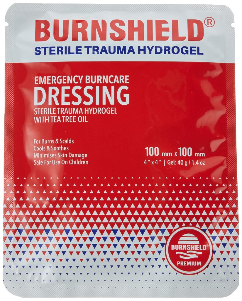 Burnshield Burn Dressing 4" x 4" – Sterile Hydrogel Trauma Pad for Minor Burns, Scalds & Sunburn – Single Use First Aid Treatment
