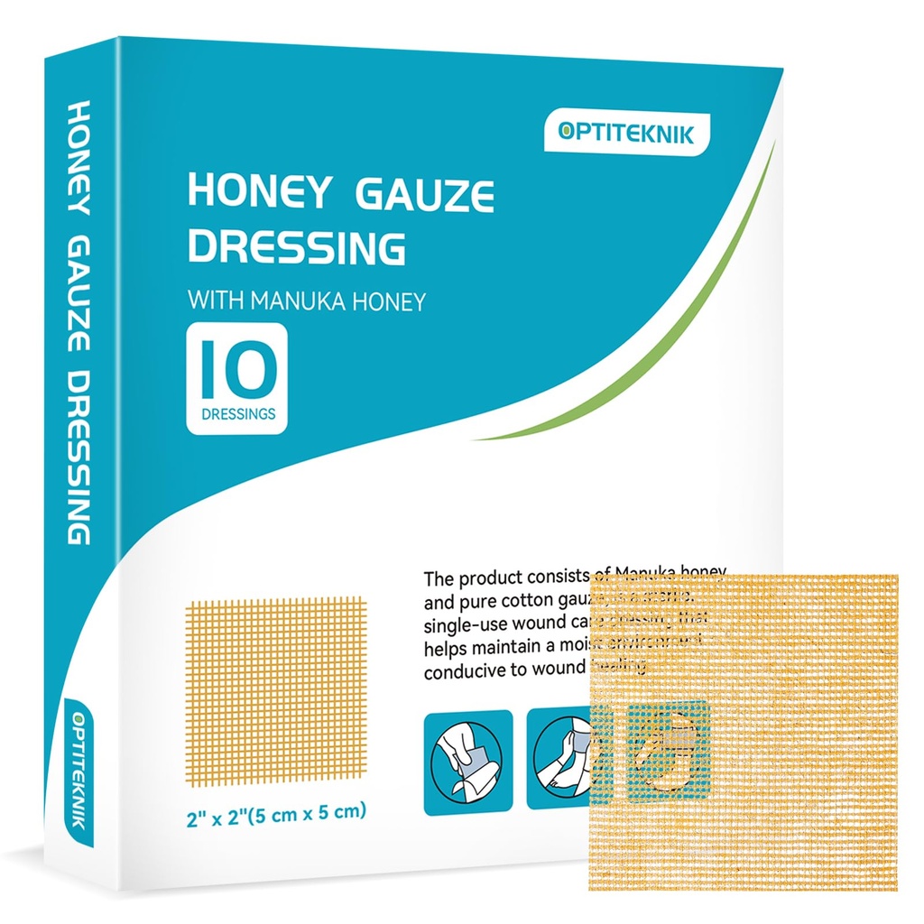 Manuka Honey Gauze Dressing 2"x2" Pack of 10, Manuka Honey Wound Care Bandage for Cuts, Scalds and Burns, Wound Dressing Products