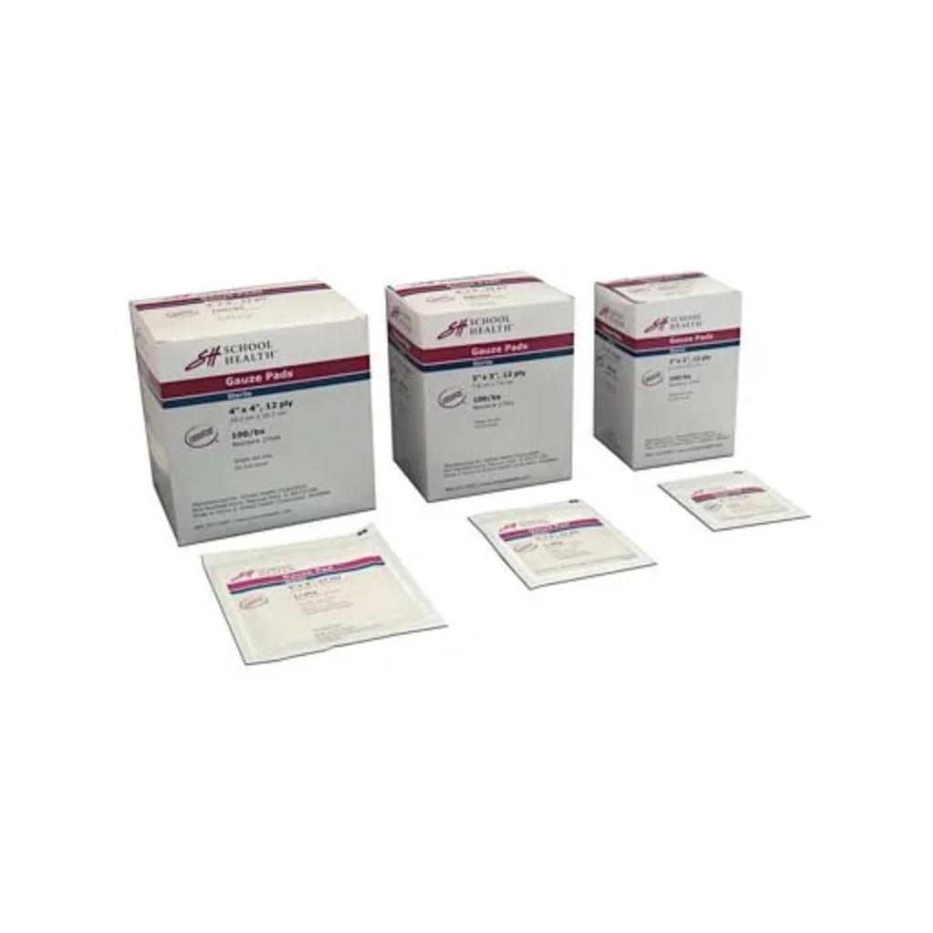 School Health Sterile Gauze Pads for Wound Dressing, Individually Wrapped, Highly Absorbent Cotton | Gauze Pads for Wound Care & First Aid Kits - 100 Pack (3x3 Inch)