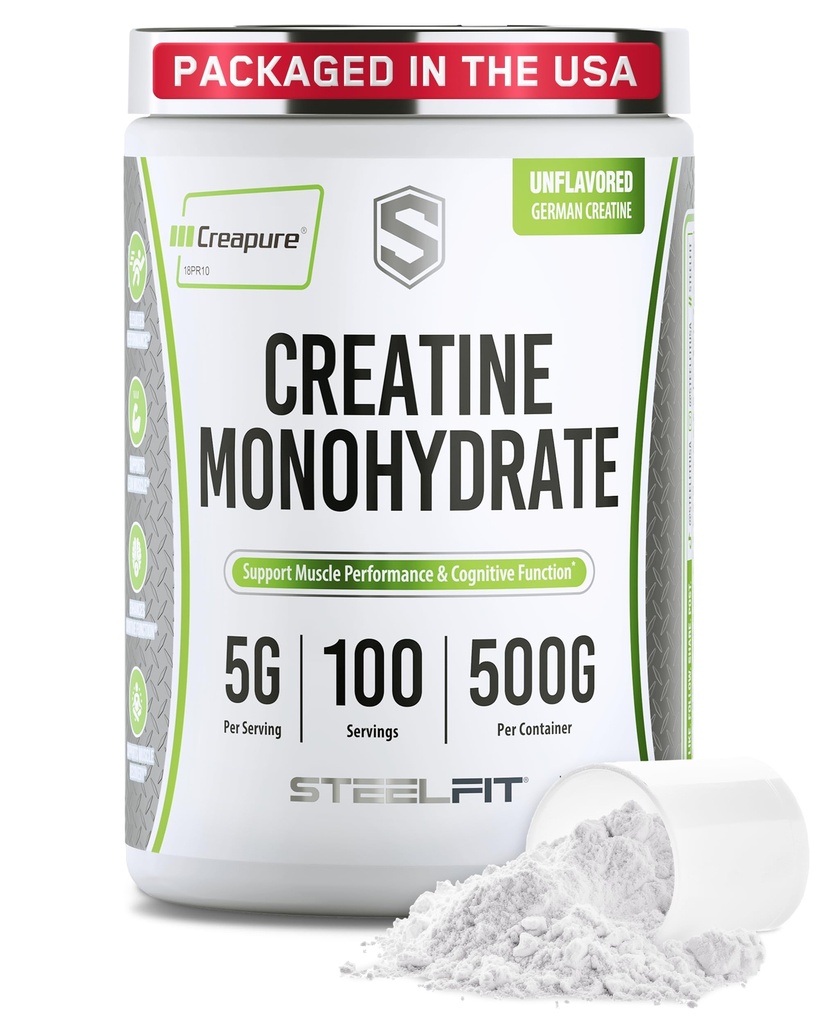 SteelFit Creapure Creatine Monohydrate Powder, Unflavored - Γερμανική Μικρονωμένη Creatine Powder για άνδρες & γυναίκες - Γυμναστήριο Γυμναστήριο Γυμναστήριο Διατροφική Συμπληρώματα για την αύξηση των μυών, Εγκεφαλική Υγεία & Δυναμικό