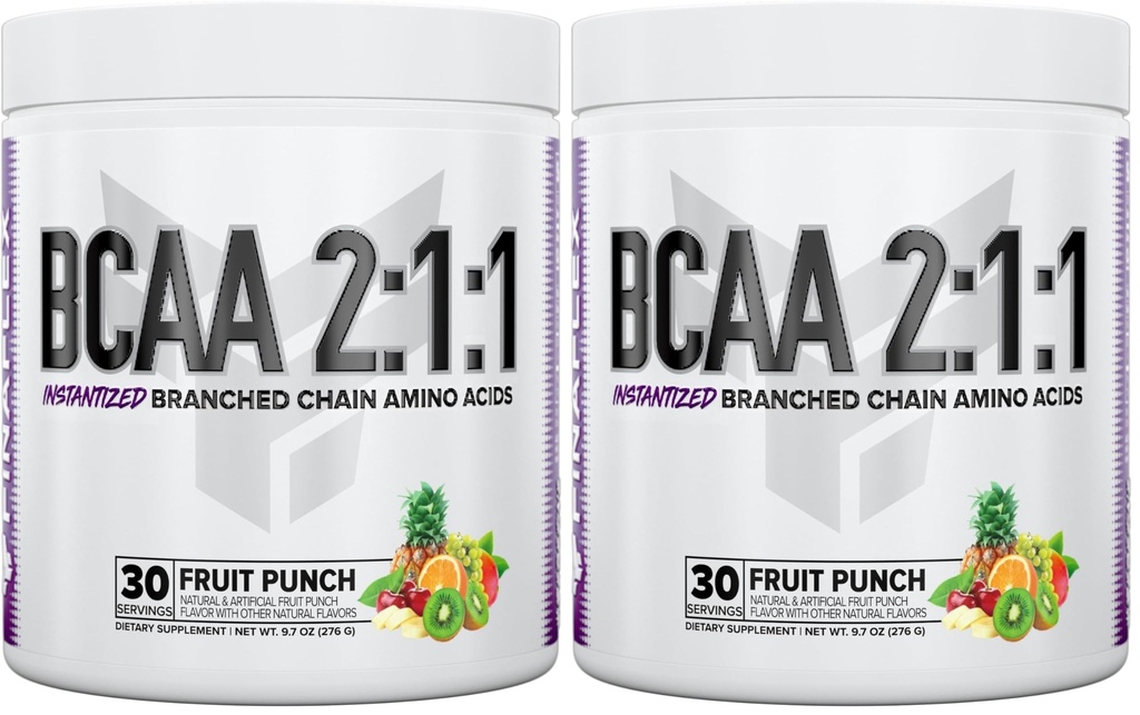 FINAFLEX Pure BCAA 2:1:1, Fruit Punch - 9.7 oz - Promotes Strength, Recovery & Performance - with 2:1:1 Ratio of Leucine, Isoleucine & Valine + Vitamin C - 30 Servings (Pack of 2)