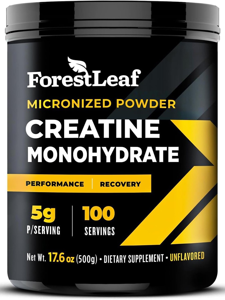 ForestLeaf Micronized Creatine Monohydrate Powder - Μεγιστοποίηση της μυϊκής ανάπτυξης & δύναμης - Unflaved Creatine για γυναίκες και άνδρες - 5G ανά υπηρεσία - 100 Υπηρεσίες