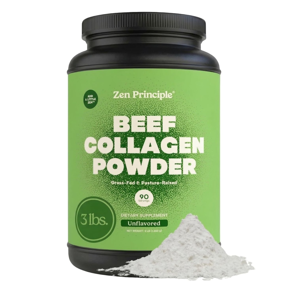 Αρχή Zen Grass-Fed Συγκολλημένο Hydrolyzed Collagen Peptides 3 LB. Αντιγηραντική πρωτεΐνη σκόνη για υγιή μαλλιά, δέρμα & αρθρώσεις. Παλαιό και Κέτο Φιλικό, ΓΤΟ και Χωρίς Γλουτένη, Ζιζανιοκτόνο-Βόδι.