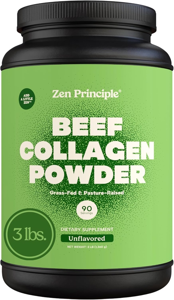 Αρχή Zen Grass-Fed Συγκολλημένο Hydrolyzed Collagen Peptides 3 LB. Αντιγηραντική πρωτεΐνη σκόνη για υγιή μαλλιά, δέρμα & αρθρώσεις. Παλαιό και Κέτο Φιλικό, ΓΤΟ και Χωρίς Γλουτένη, Ζιζανιοκτόνο-Βόδι.