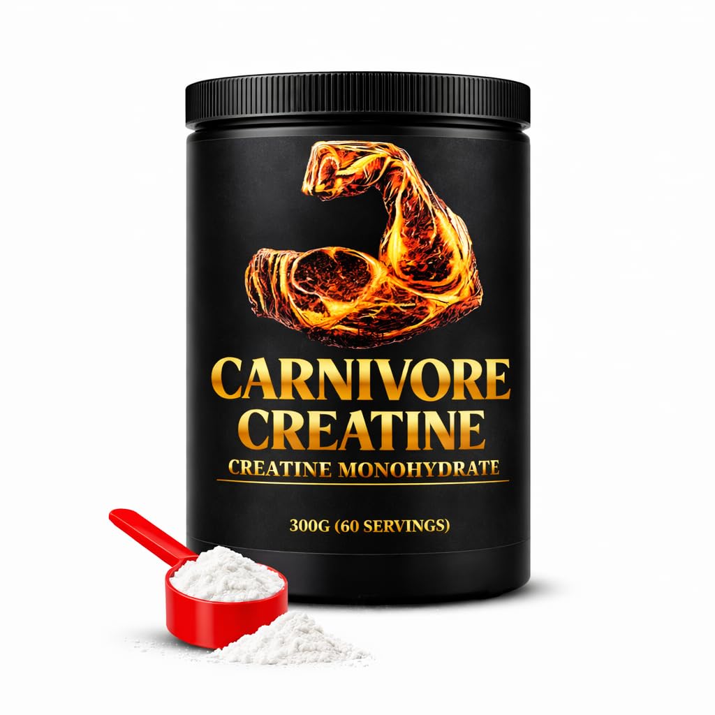 Carnivore Creatine® – Pure Micronized Creatine Monohydrate, No Fillers, Zero Carbs, Unflavored – 300g (60 Servings)