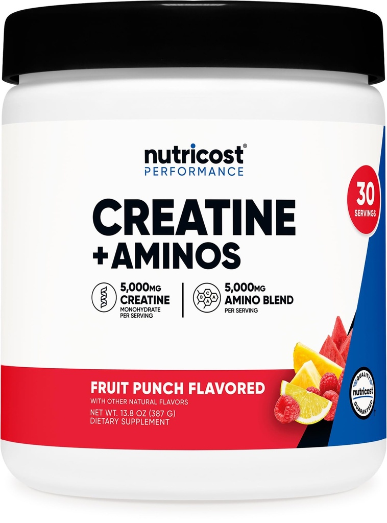 Nutricost Creatine + Aminos 30 Μερίδες (Fruit Punch Flavored) - 5.000mg Creatine Monohydrate + 5000mg Amino BCAA Blend ανά υπηρεσία