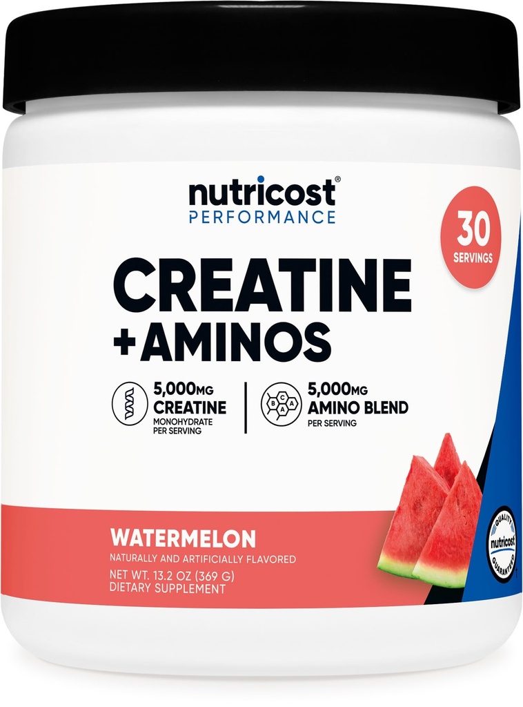 Nutricost Creatine + Aminos 30 Υπηρεσίες (Νερόμελο Γεύση) - 5.000mg Creatine Monohydrate + 5000mg Amino BCAA Blend ανά υπηρεσία