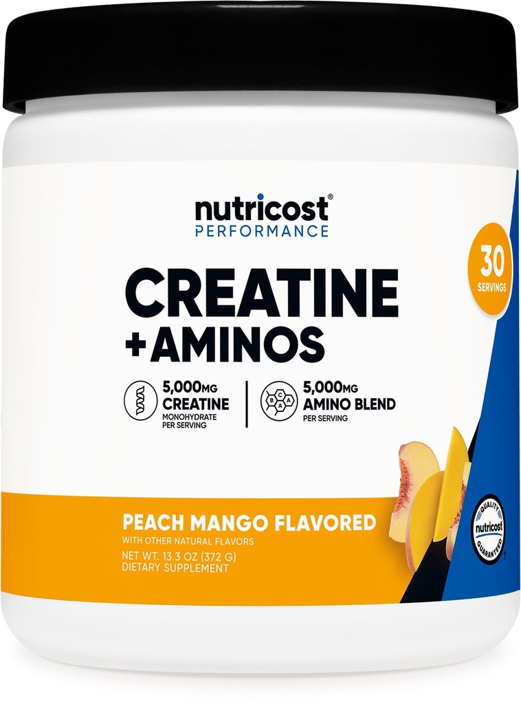 Nutricost Creatine + Aminos 30 Υπηρεσίες (Peach Mango Flavored) - 5.000mg Creatine Monohydrate + 5000mg Amino BCAA Blend ανά υπηρεσία