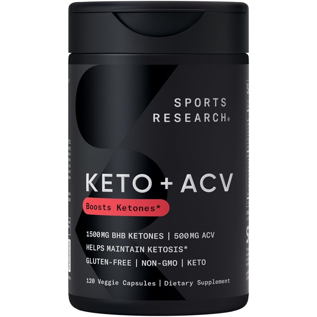 Sports Research® Keto Plus ACV Κάψουλες - Υποστήριξη διατροφής με 500mg μηλίτη μήλου Ξύδι & 1500mg goBHB® εξωγενείς κετόνες - Χωρίς γλουτένη & Keto Πιστοποιημένα - 120 κάψουλες λαχανικών