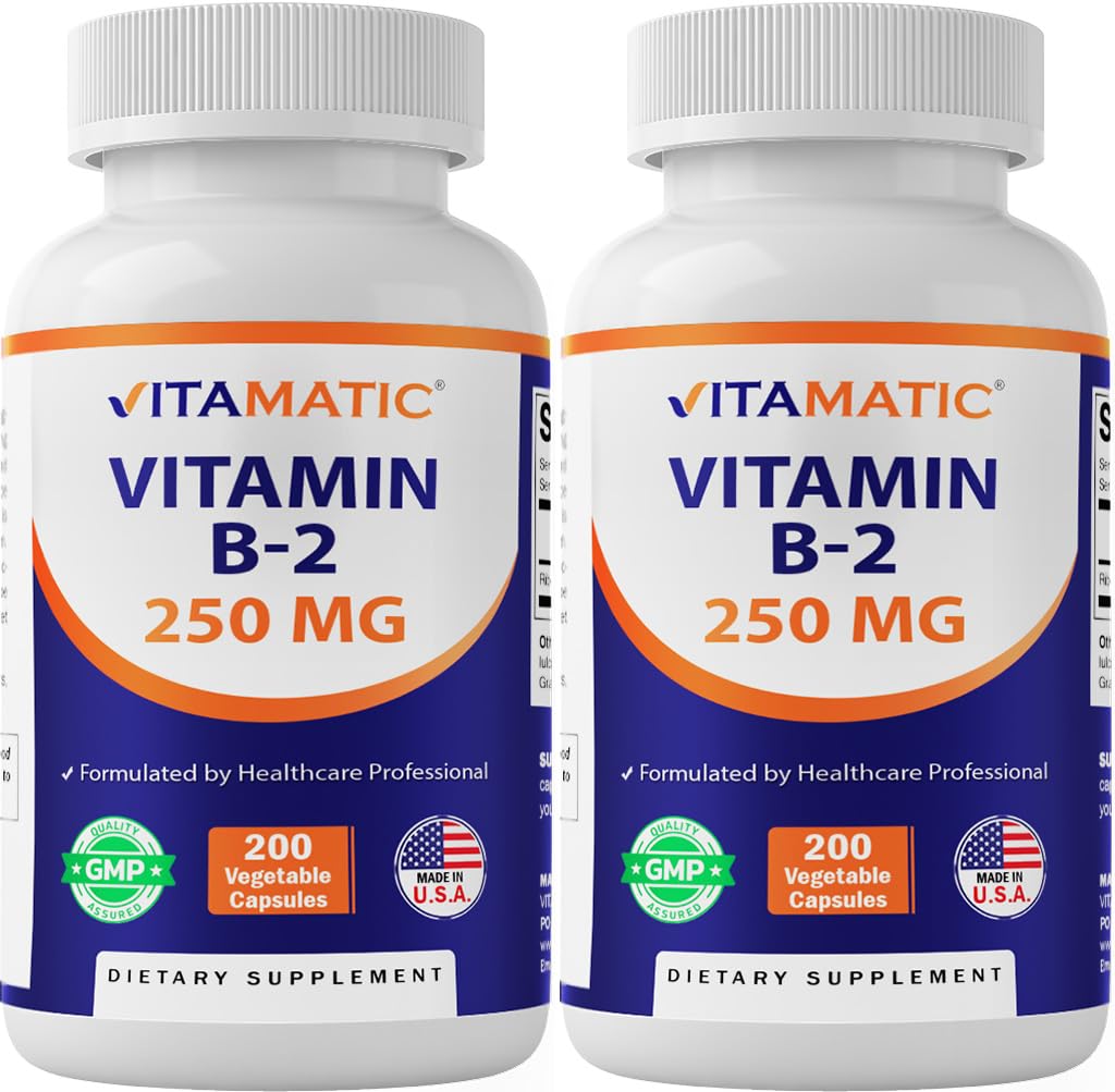 Vitamatic Vitamin B2 (Riboflavin) 250 mg - 200 Capsules - 2 Pack