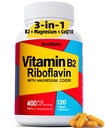 Vitamin B2 Riboflavin 400mg with Magnesium & CoQ10, High Potency Vitamin B2 Supplement for Energy Metabolism & Daily Wellness, 120 Veggie Capsules, 60 Day Supply