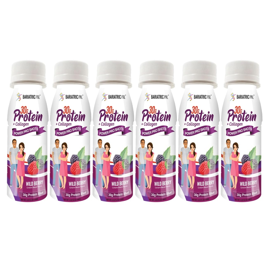 BariatricPal 30g Whey Protein & Collagen Power Pro Shots - Wild Berry (6 Bottles)