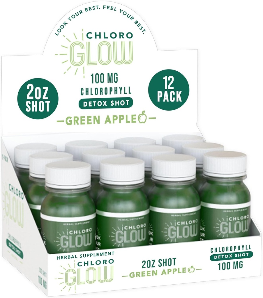 Chloroglow Chlorophyll Shots – Βιολογικά Φυτό-Βασισμένο Πράσινο Apple Ποτό για Ανοσολογική Υποστήριξη & Καθαριότητα Σώματος – Φυσικό Συμπλήρωμα (12 Pack)