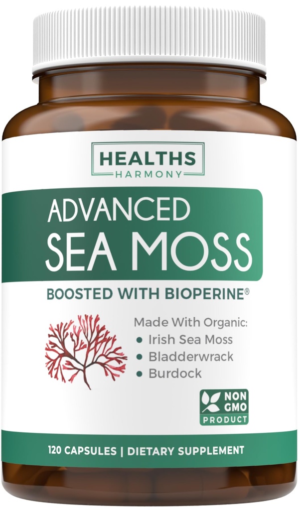 Organic Irish Sea Moss Capses - Βιολογικές Κάψουλες Moss με Bladderwrack Burdock Root και Black Pepper Extract για Ενισχυμένη Απορρόφηση - Vegan Non-GMO & Made in The USA (2 Μήνες Προμήθεια)