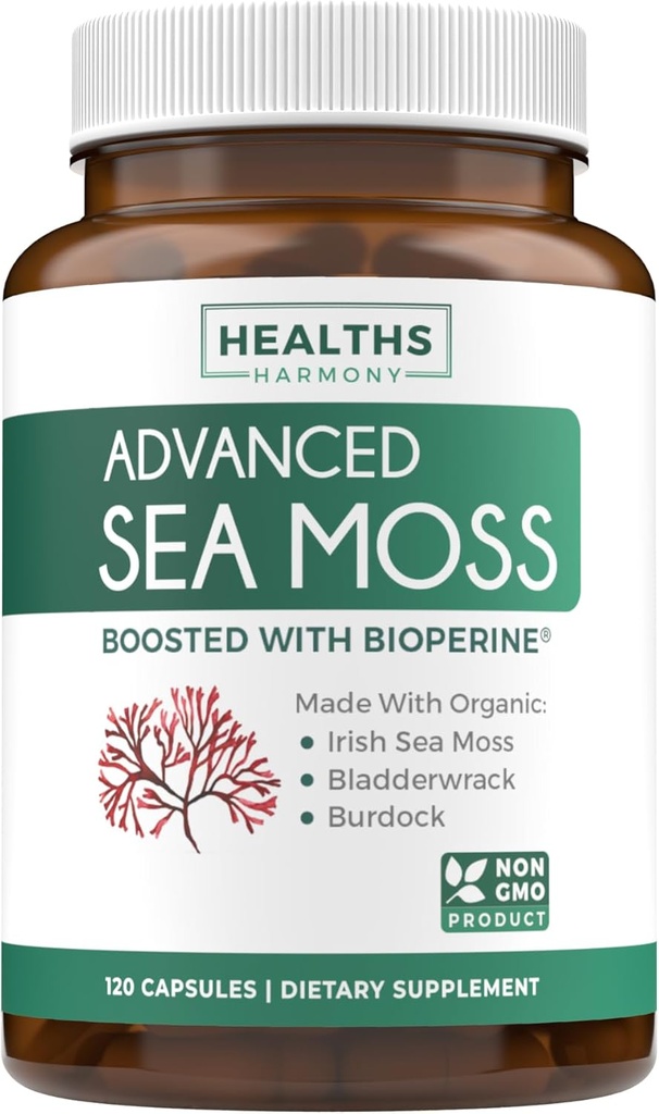 Organic Irish Sea Moss Capses - Βιολογικές Κάψουλες Moss με Bladderwrack Burdock Root και Black Pepper Extract για Ενισχυμένη Απορρόφηση - Vegan Non-GMO & Made in The USA (2 Μήνες Προμήθεια)