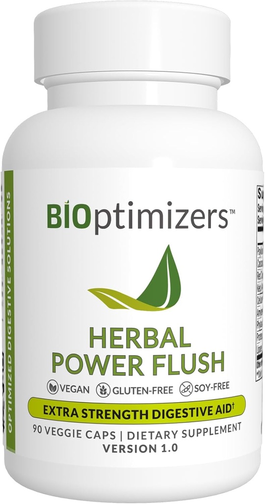 BIOptimizers Herbal Power Flush - Extra Strength Digestive Cleanse - Εξαλείψτε τις τοξίνες Βελτίωση της διχοτόμησης του εντέρου - Αιμοδιψής ανακούφιση για ενήλικες - 90 κάψουλες