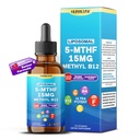 Liposomal 5-MTHF 15mg & Methyl B12 Liquid Drops – 96mg per Serving, Ultra Potent, Raspberry Taste – 2 FL OZ (60ml)