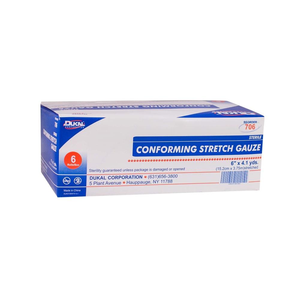 Dukal 706 Conforming Stretch Gauze Bandage, Sterile - 6" x 4.1 yard - 6 Roll