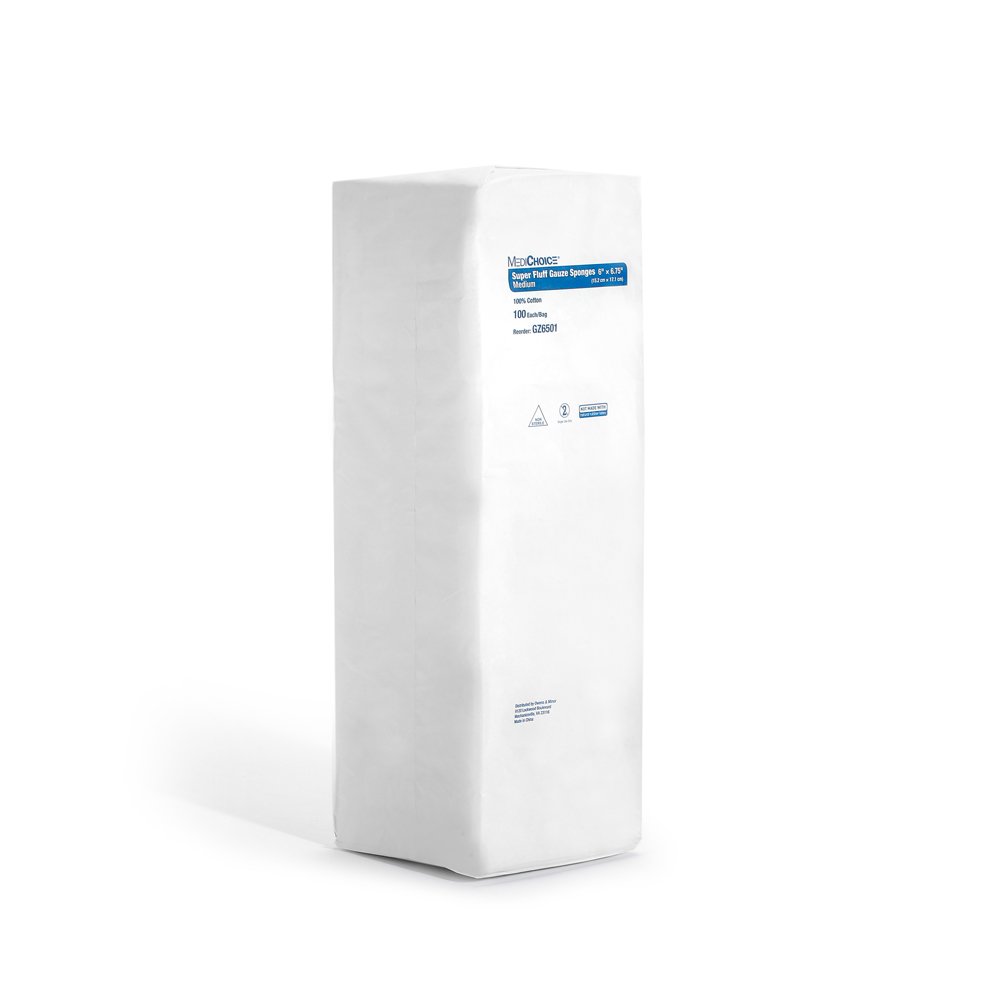 MediChoice Super Fluff Gauze Sponge, Non-Sterile, 6x6.75 Inch, White, 1314GZ6501 (BG of 100)
