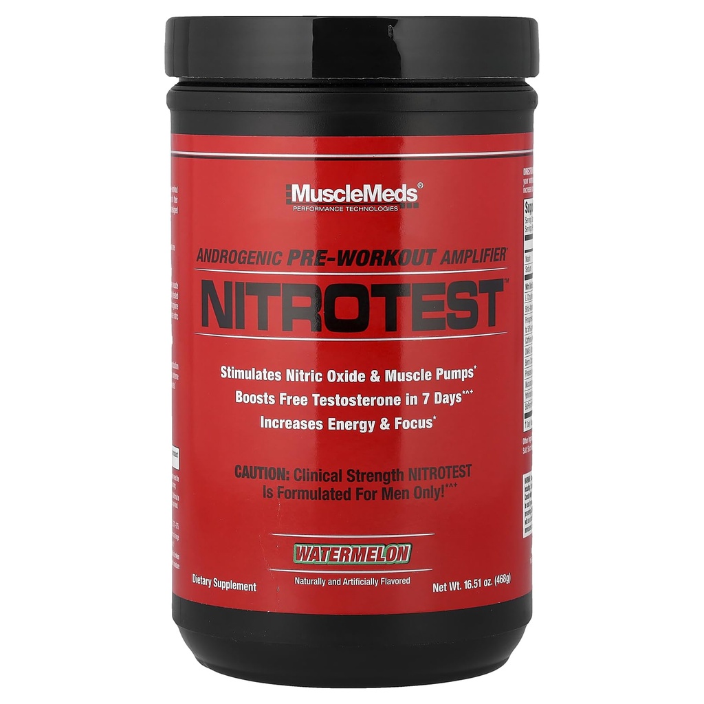 ΜύεςMeds Nitrotest Pre-Workout συμπλήρωμα ποτό, ενίσχυση Nitric oxide, Testosterone, Watermelon, 30 εξυπηρετούν, 1,03 λίρα, 1 κόμης