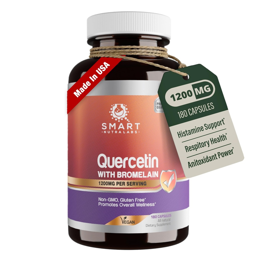 Smart Nutra Labs Quercetin with Bromelain- 180 Count, 1200mg Serving- Supports Immune Health & Energy- Vegan Friendly, Non-GMO, Gluten Free Capsules