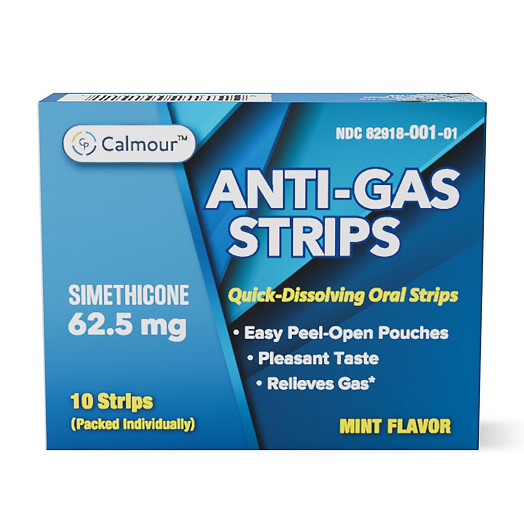 Anti Gas Relief 10 Strips | Mint Flavor Oral Dissolvable Strips | Rapid Gas and Bloating Relief for Adults, Women and Men | Simethicone 62.5 mg | No Water Needed