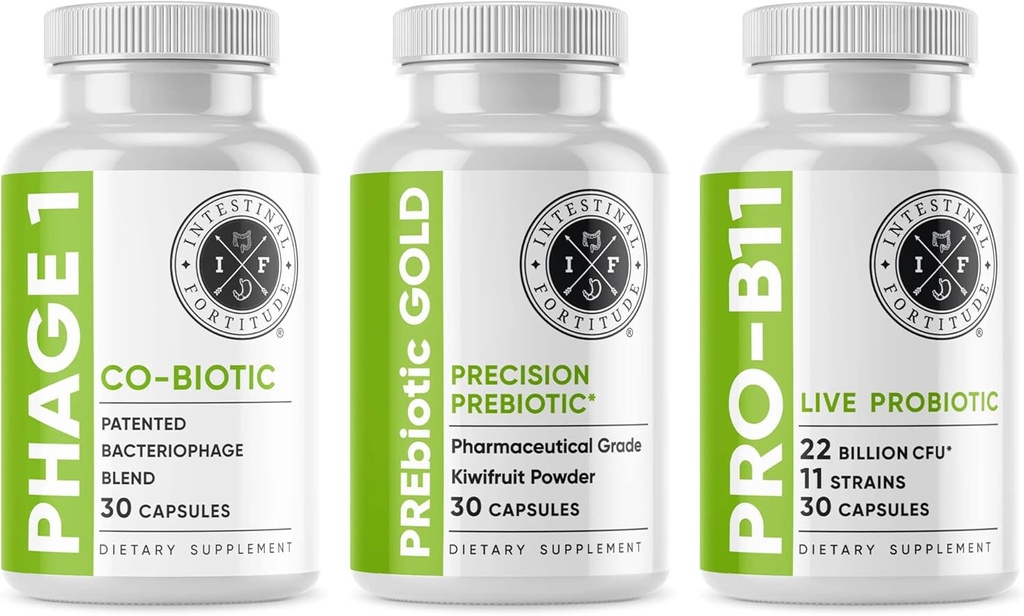Έντερο συμπλήρωμα υγείας Fortitude Gut - Prebiotic Gold, PRO-B11, Phage 1 - w/Gold Kiwifruit Pectin, SCFAs, και 22 δισεκατομμύρια CFU για την υποστήριξη μικροβιωμάτων, γλουτένη, σόγια, & χωρίς γαλακτοκομικά κάψουλες