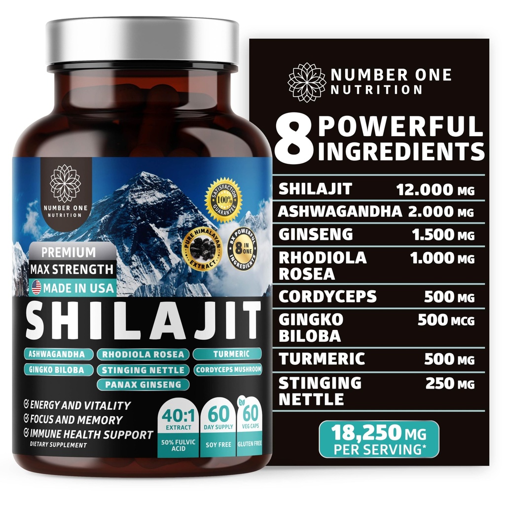Cure Himalayan Shilajit για γυναίκες και άνδρες [50% Fulvic Acid] Καλύτερα από Resin με Ashwagandha, Ginseng, Turmeric, Gingko Biloba, Stinging Nattle, Cordyceps για να υποστηρίξει την ενέργεια και την ασυλία, 60 Caps
