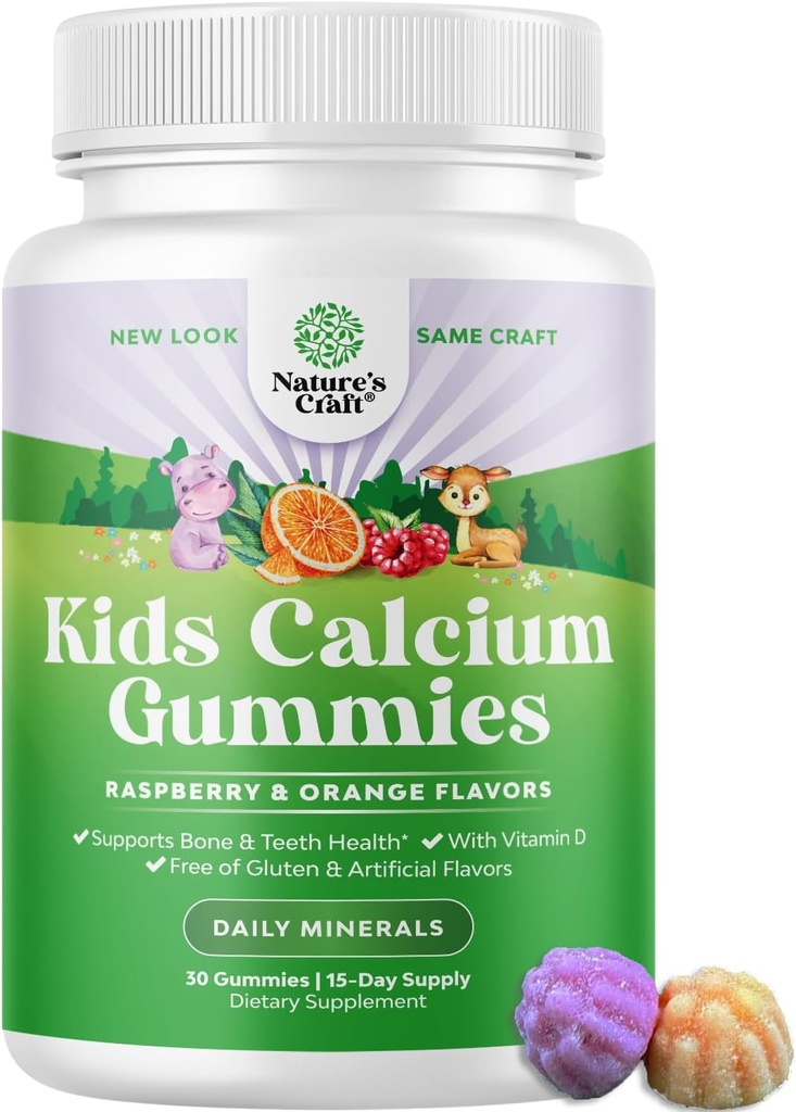 Natures Craf Tasty Kids Ασβέστιο Gummies - Βιταμίνη D & Ασβέστιο Gummies για παιδιά - Βιταμίνη με & D για ανάπτυξη μυών Ζελατίνη-ελεύθερος Kosher Παιδιά 30ct (1 πακέτο)
