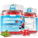 180 Count Ashwagandha Gummies with L-Theanine, GABA, Magnesium & Vitamin D3, Organic Ashwagandha Supplements for Women & Men for Relaxation & M00d Balance, Vegan, Sugar Free, Mixed Berry Flavor