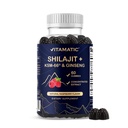 Vitamatic Shilajit with KSM-66® Ashwagandha & Ginseng Extract Gummies – Natural Raspberry Flavor – 60 Vegan Gummies - Made in USA