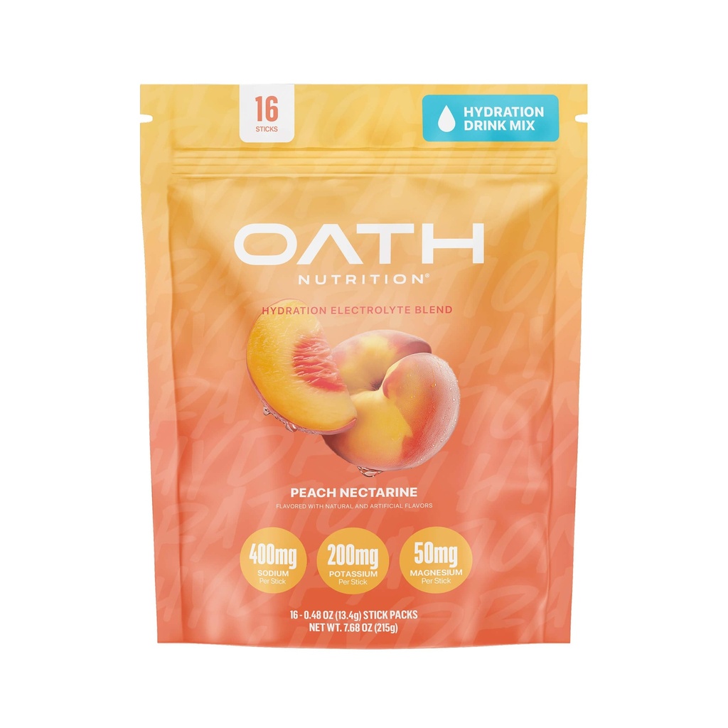Oath Nutrition Hydration Electrolyte Powder, Complete Electrolyte Blend for Rapid Hydration and Muscle Support, 16 Single-Serve Packets, Peach Nectarine