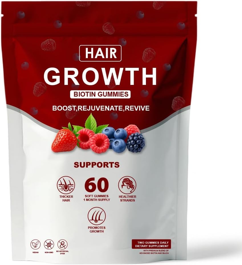 Hair Growth Vitamins Gummies for Black Women, Hair Growth & Strength, Promote Hair Strength & Growth with Biotin Collagen & Botanical Extracts, Delicious Berry Flavor, 60 Count