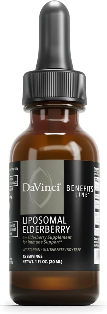 DAVINCI Labs Liposomal Elderberry - Συμπλήρωμα Ανοσολογικής Υποστήριξης για Υγιείς Πνεύμονες, Λαρύγγι και Σινούς* - με ElderCraft European Black Elderberry Extract - Χωρίς Γλουτένη - Χορτοφαγικά - 30 ml, 15 Μερίδες