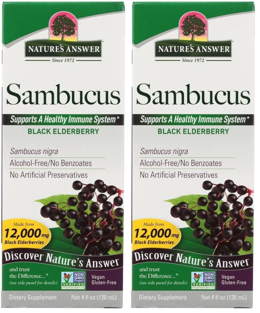 Nature's Answer Sambucus Dietary Supplement, Original for Daily Immune and Antioxidant Support | Made in The USA | Alcohol-Free, Gluten-Free & Vegan 4oz (Pack 1) (Pack of 2)