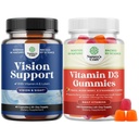 Bundle of Complete Eye Health Supplement for Adults - Lutein 20mg Per Serving for Vision Dry Eyes & Blue Light Protection and Vitamin D3 Gummies with D3 2000IU per Serving Bone Muscle & Immune Support