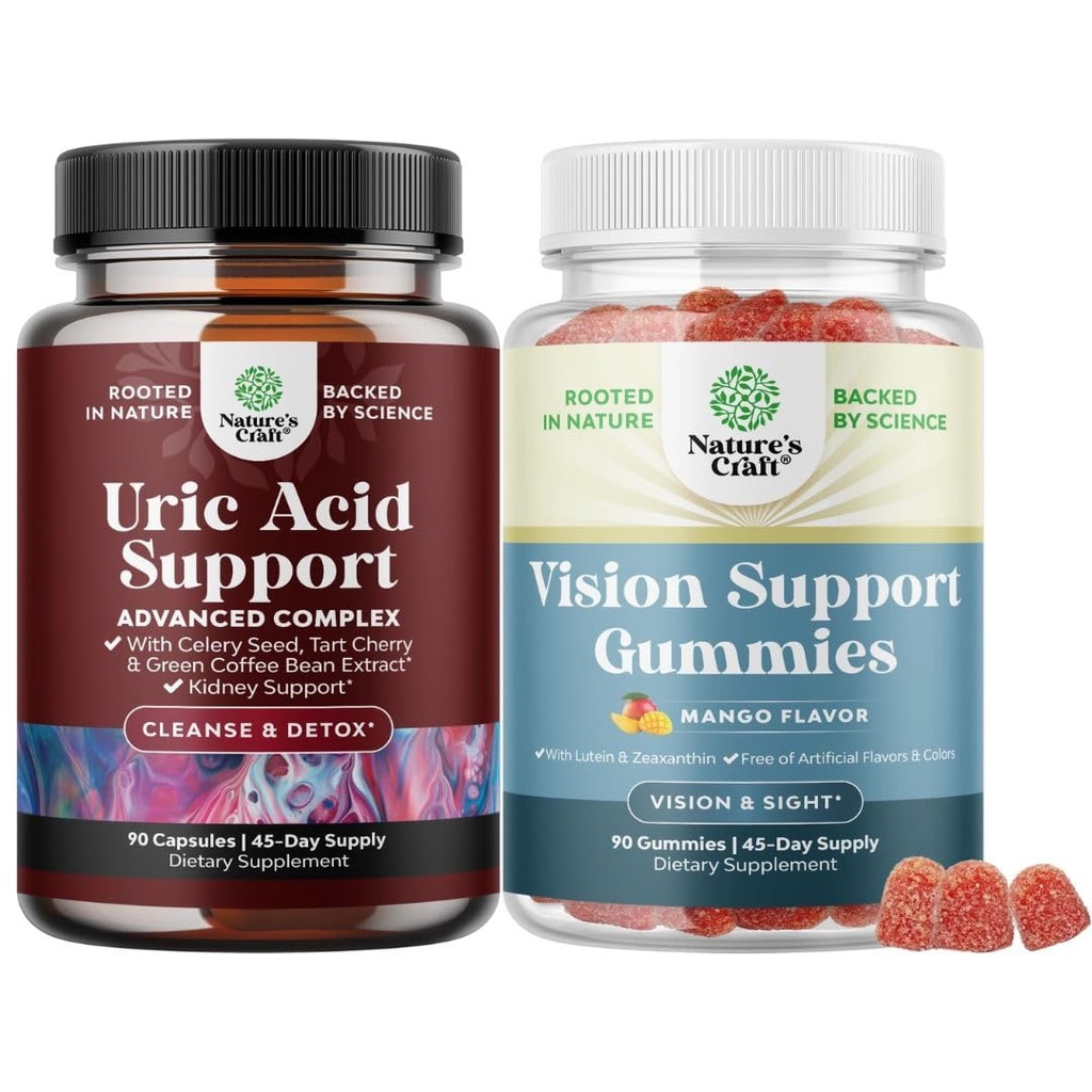 Bundle of Green Coffee Bean Extract for Uric Acid Cleanse & Detox with Turmeric, Tart Cherry & Celery Seed and Zeaxanthin Plus Lutein Gummies - Lutein Eye Vitamins for Vision & Blue Light Protection