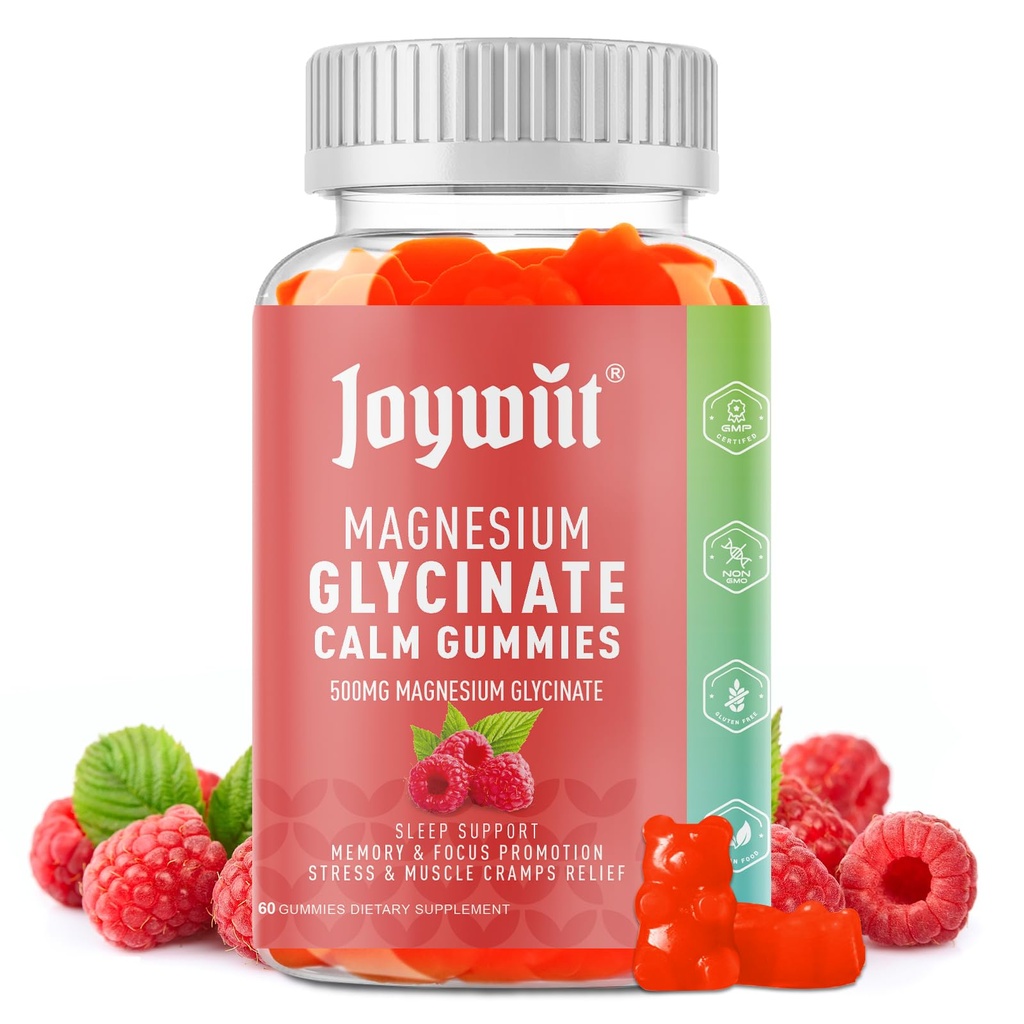 Γλυκινικό μαγνήσιο Gummies 500mg Συμπληρώματα μαγνησίου Gummies, Thereonate 200mg, βιταμίνη D,B6,B12,Calm Mood, ανακούφιση μυών, Nerve Health, υποστήριξη οστών- 60 κόμητες