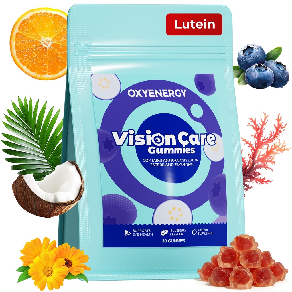 OxyEnergy Lutein Gummies for Eye Health - Lutein & Zeaxanthin, Natural Blueberry, Individually Wrapped for Freshness Vitamins Supplements for Vision Health, Eye Strain, Dry Eyes