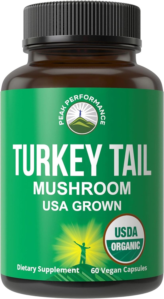 Κορυφή Performance Organic Turkey Tail Capses - USA Grown Made with Real Turkey Tail Mushroom. Υποστήριξη ανοσοποιητικού συστήματος Φυσικά Συγκομισμένα συμπληρώματα μανιταριών για την ασυλία. Εκχύλισμα συμπληρώματος Vegan