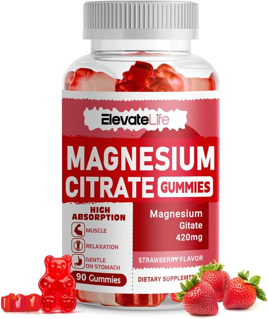 Μαγνήσιο Γλυκινικό Gummies 1000mg - Συμπλήρωμα μαγνησίου χωρίς ζάχαρη με βιταμίνη D, B6, CoQ10 για υποστήριξη ηρεμίας & ύπνου - 60 Gummies Φράουλα