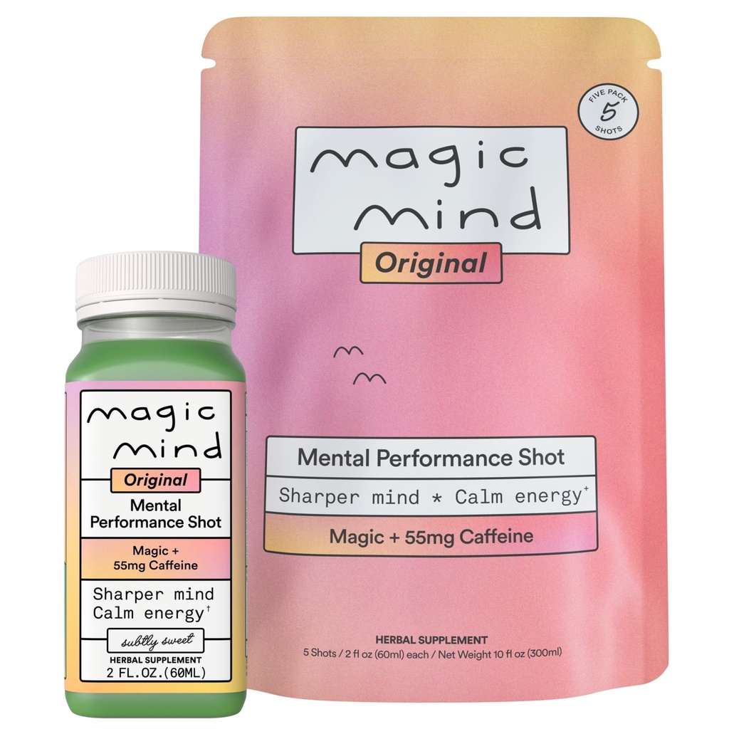 Magic Mind Original Energy & Focus Nootropic Shot, Lion's Mane, Ashwagandha & Citicoline, Cognitive Support & Mental Performance, Nano-Encapsulated for 5x Absorption, 2oz (5 Pack)