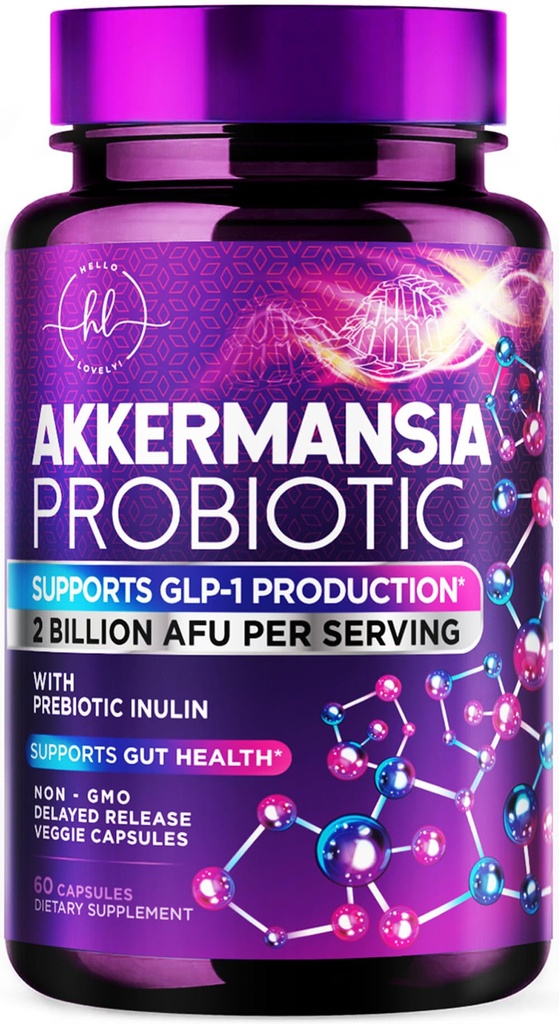 Akkermansia Muciniphila Probiotic Supplement - 2 Δισεκατομμύρια AFU Ζωντανά Προβιοτικά Στρας για Άνδρες & Γυναίκες - Υποστηρίζει Εντερική Επιπεφυκίτιδα & Υγεία των Ούρων - Καθυστερημένη απελευθέρωση, Φυσική υποστήριξη GLP-1 - 60 κάψουλες