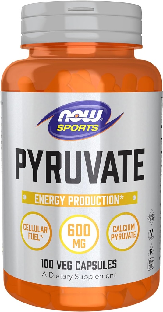 NOW Foods Sports Nutrition, Pyruvate (Pyruvic Acid) 600 mg, Energy Production*, 100 Veg Κάψουλες